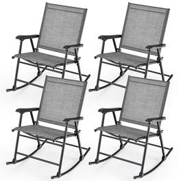 Gymax - 4pcs Patio Folding Rocking Chair Heavy-Duty Metal Frame Rockers Outdoor - Gray