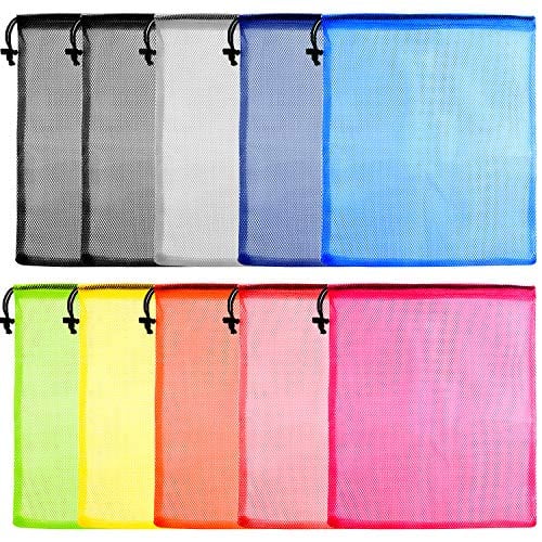 Vulpecula Spade - 10 Pcs Mesh Drawstring Bag, Laundry Bag, Mesh Stuff Sack, Golf Ball Bag, Nylon Mesh Bag for Storage, Travel and Sports - Colorful