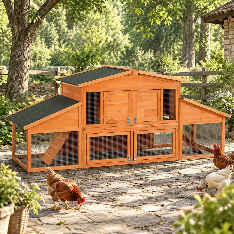 Wide Rabbit Hutch RYHNUYNE Extra Large Wooden Rabbit House, Fir Wood and Asphalt Roof, 91 ...