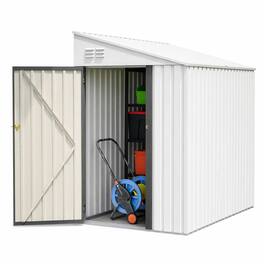 RYHNUYNE - 4x7 Ft Lean-To Metal Shed Weatherproof Garden Bike Shelter Lockable Easy DIY - White