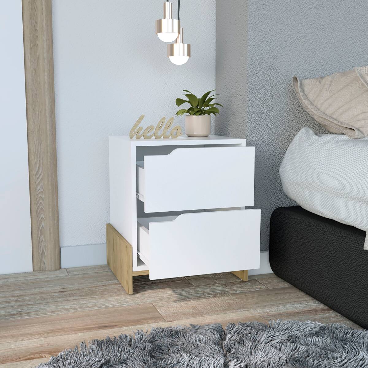 Back. Loheer - Loheer 2 Drawer Nightstand Modern Bedside Table with Bedroom Storage - Multicolor.
