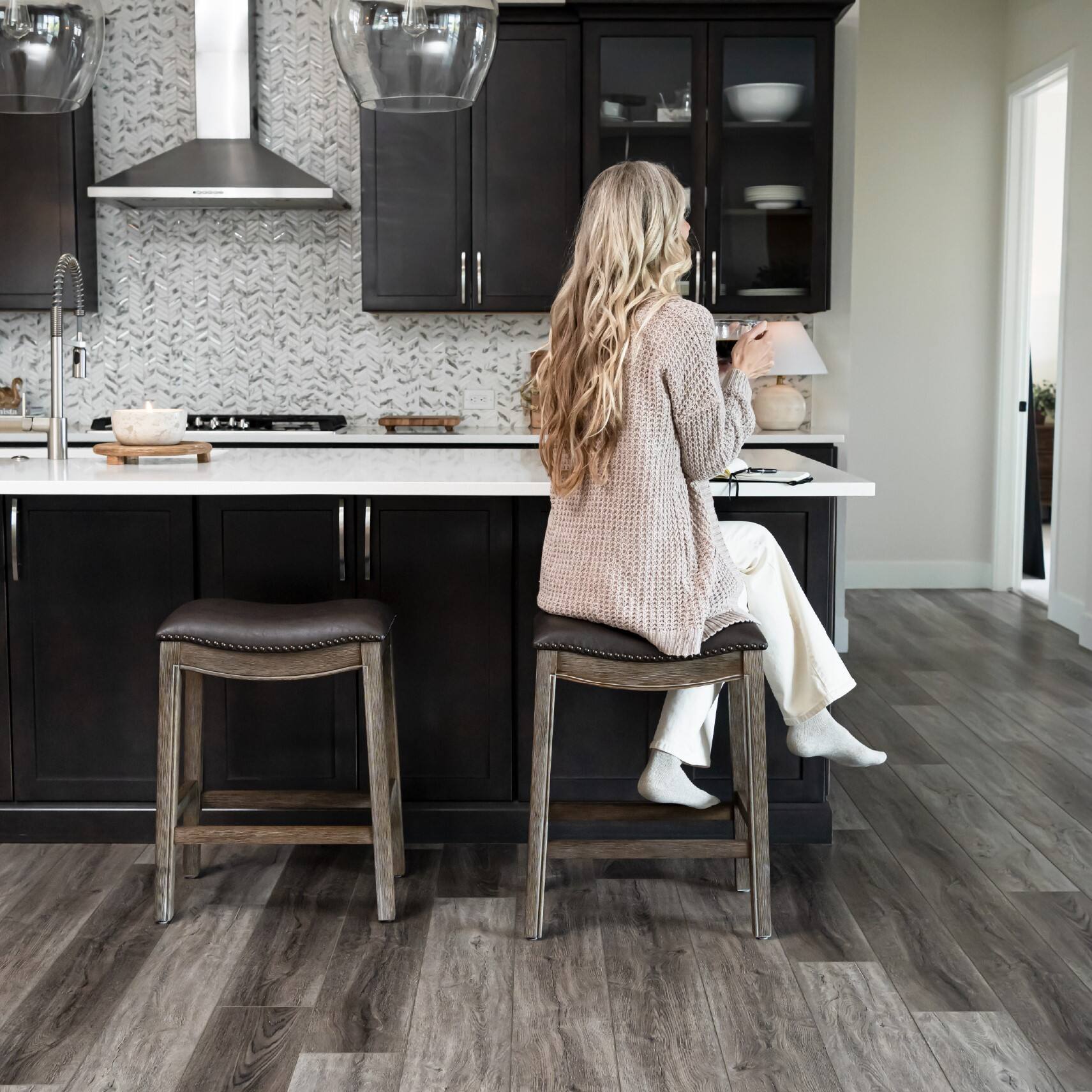Left. Maven Lane - 26" Adrien Saddle Counter Stool In Walnut Finish With Vegan Leather - Walnut.