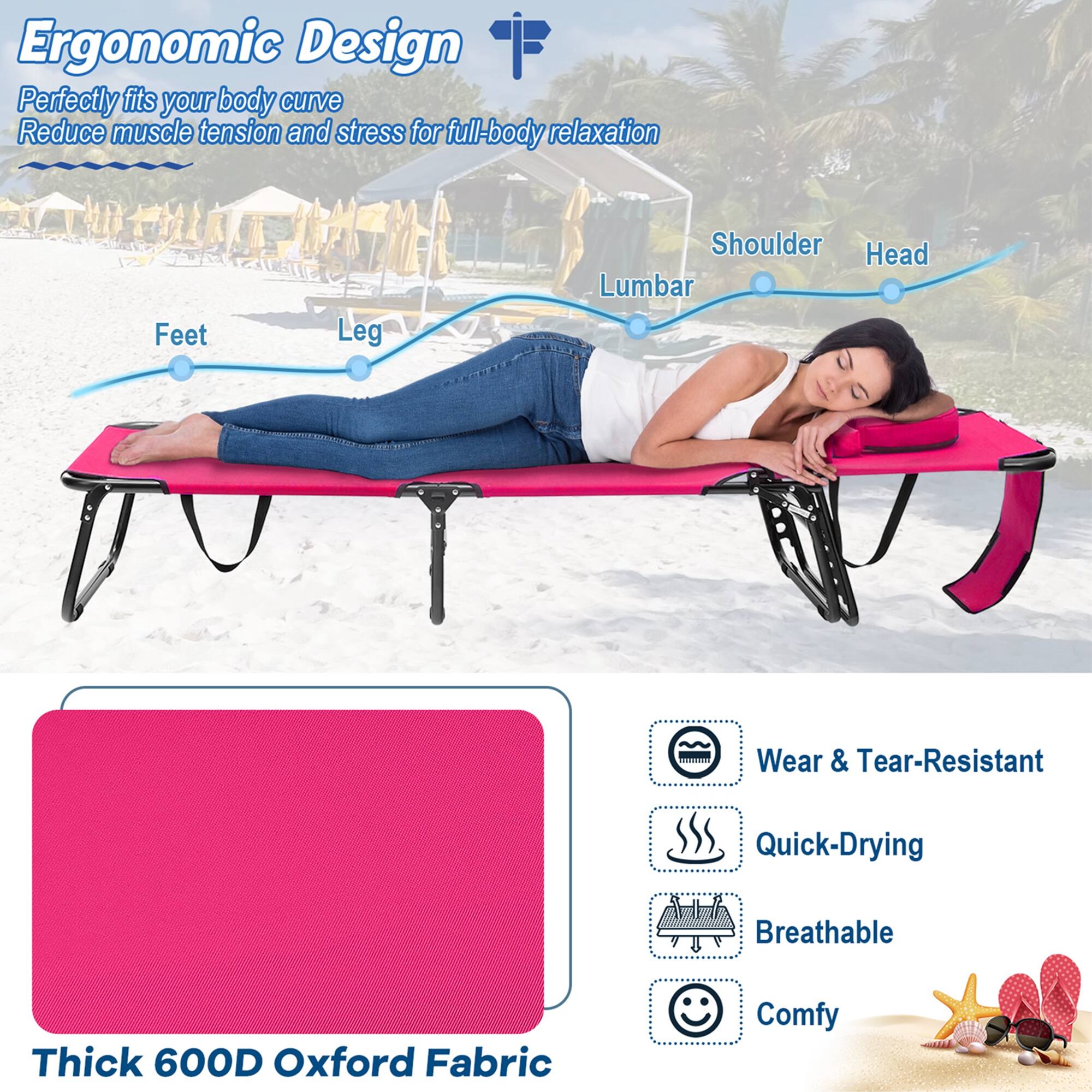 Ergonomic Design: Perfectly fits your body curve, Reduce muscle tension and stress for full-body relaxation

Wear & Tear-Resistant, Quick-Drying, Breathable, Comfy: Thick 600D Oxford Fabric

Feet, Leg, Shoulder, Head, Lumbar: