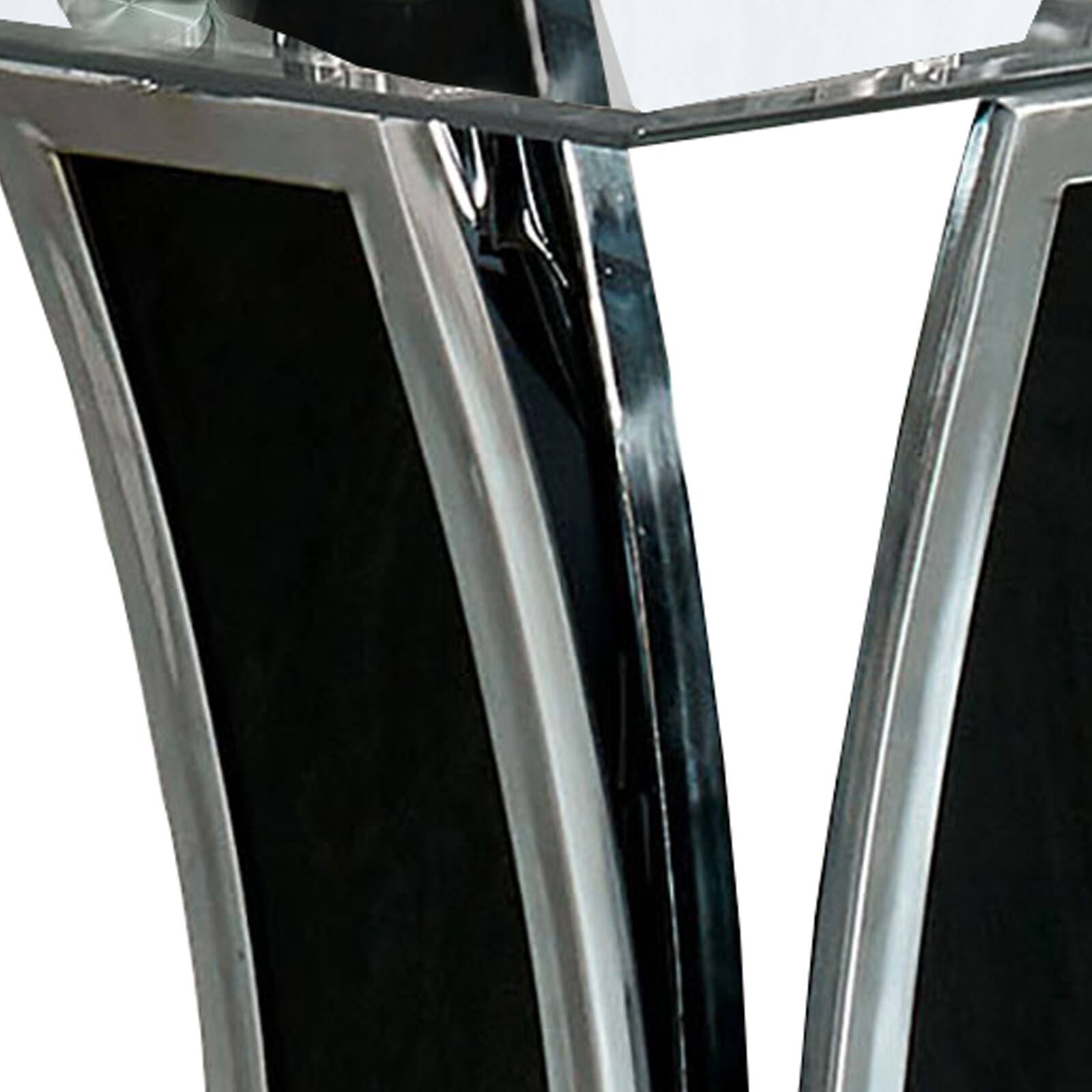 Alt View 2. Manhattan Lane - Chrome Trim Flared Base End Table with Glass Top - Black and Silver.