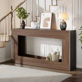 Anysun - 63" Farmhouse Console Table with Storage Shelf - Narrow Entryway or Sofa Table for Living Room & Hallway - Brown
