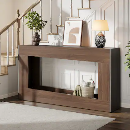 Front. Anysun - 63" Farmhouse Console Table with Storage Shelf - Narrow Entryway or Sofa Table for Living Room & Hallway - Brown.