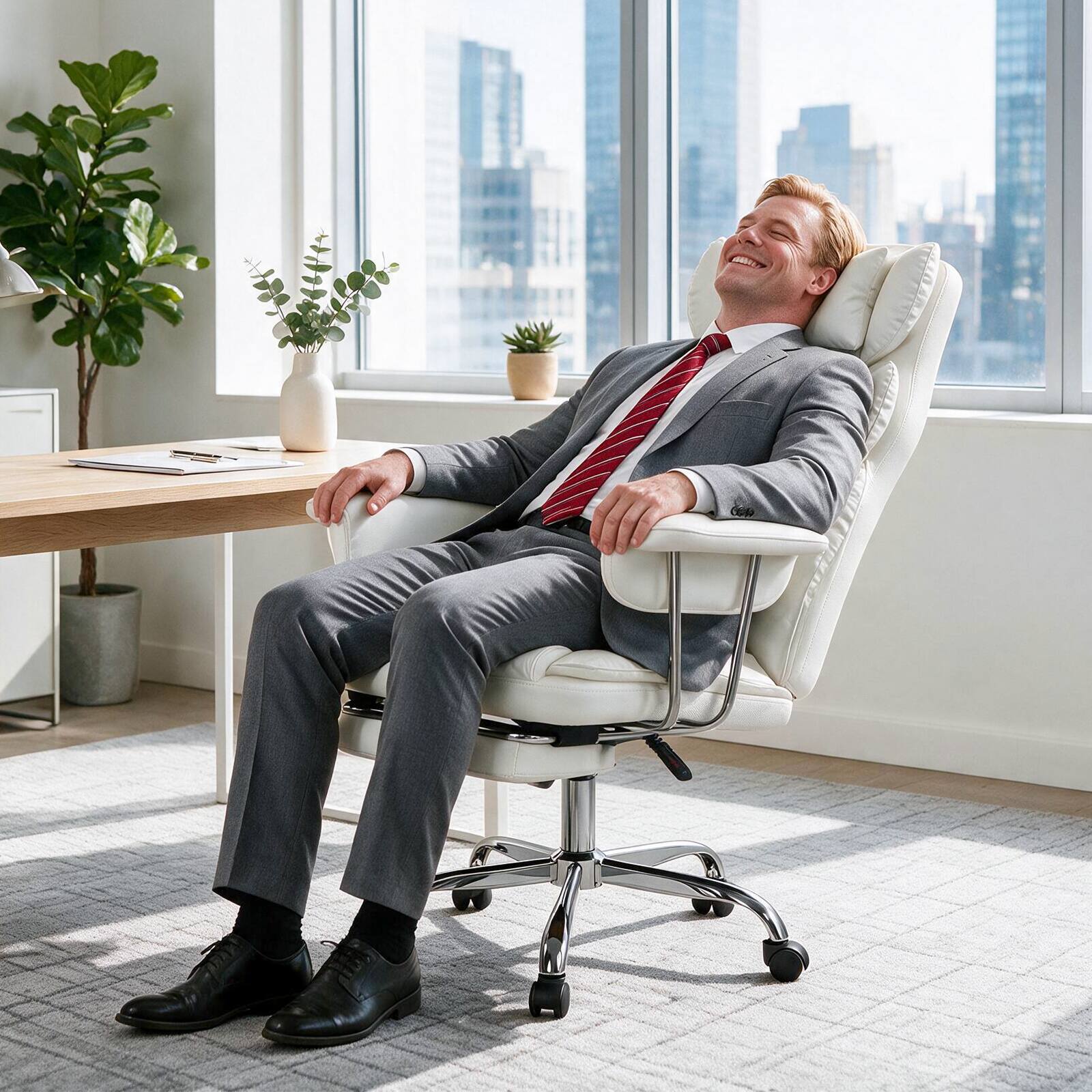 Alt View 3. Costway - Costway Big and Tall Executive Office Chair with Lumbar Support, Adjustable Seat Height - White.