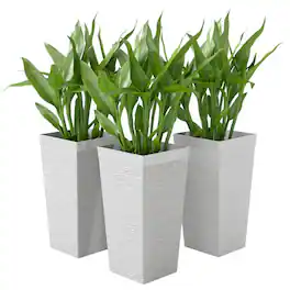 PULUZ - 22.8 Inch Set of 3 Outdoor Planters with Stone Finish and Wheels, Stackable Tapered Planters with Drainage Hole - White