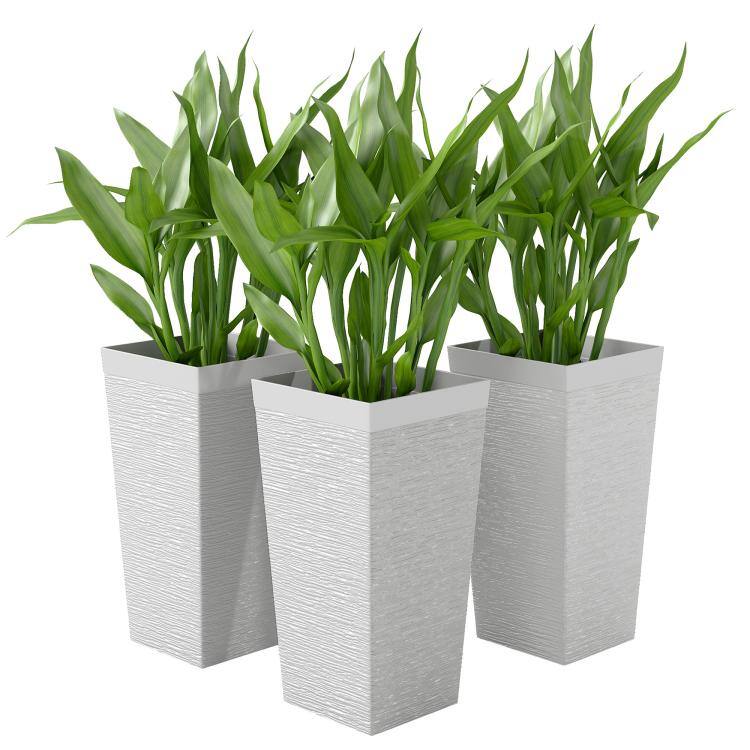Front. PULUZ - 22.8 Inch Set of 3 Outdoor Planters with Stone Finish and Wheels, Stackable Tapered Planters with Drainage Hole - White.