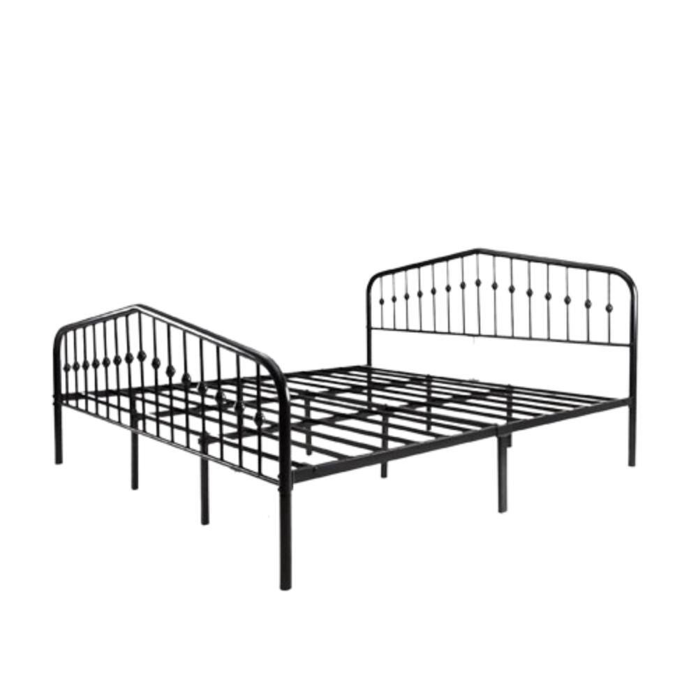 Hivvago - King Farmhouse Spindle Metal Platform Bed Frame with Headboard Footboard - Black