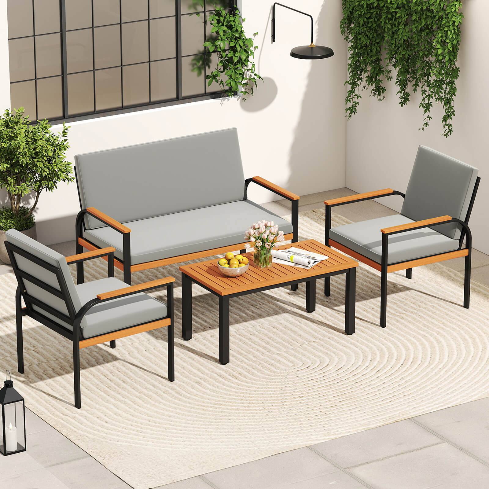 Alt View 5. Costway - Costway 8 Piece Patio Furniture Set with Coffee Table, Loveseat & 4 Single Chairs for Porch - Gray.