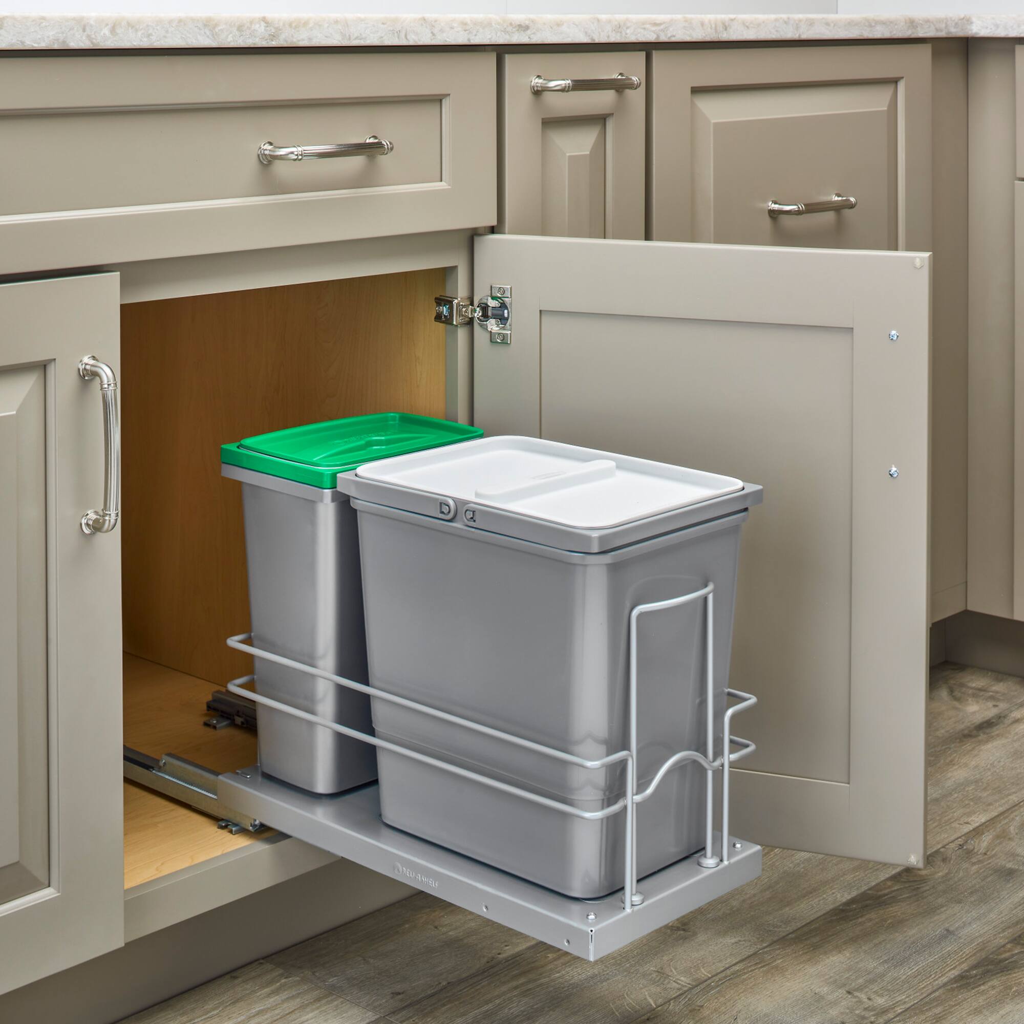 Alt View 1. Rev-A-Shelf - Rev-A-Shelf Undermount Pullout Trash Can Recycle Bin w/ Soft-close, 5SBWC-815S-1 - Gray.