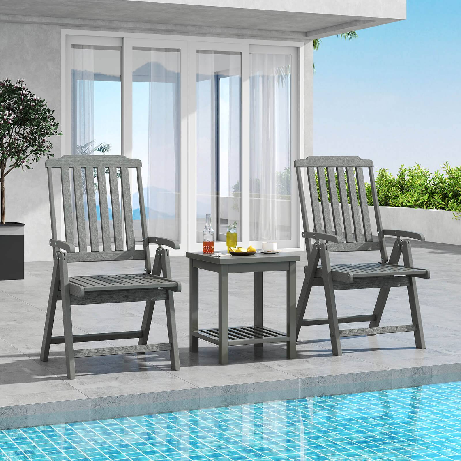 Alt View 1. Costway - Costway Foldable Patio Chair with Armrest, Curved Back, Slatted Seat for Backyard Deck - Gray.