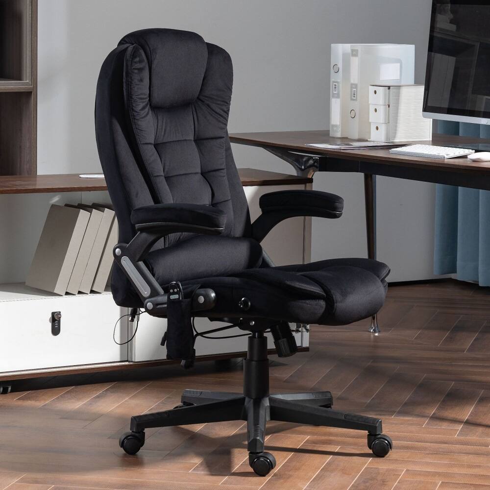 Alt View 6. Loheer - Loheer Massage Office Chair with Heat Vibrating Velvet Black - Black.