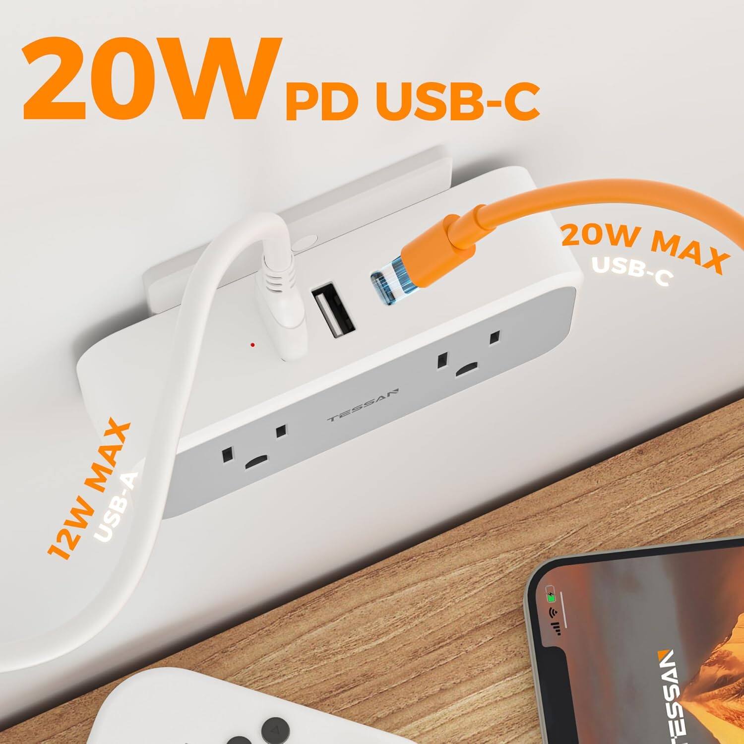 20W PD USB-C  
20W MAX USB-C  
12W MAX USB-A  
TESSAN  
NVSS3