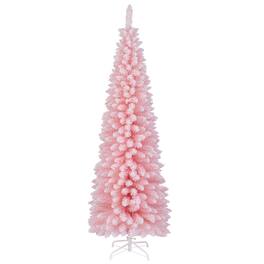 Gymax - 6 FT Artificial Christmas Tree w/ 460 Branch Tips Folding Metal Stand - Pink