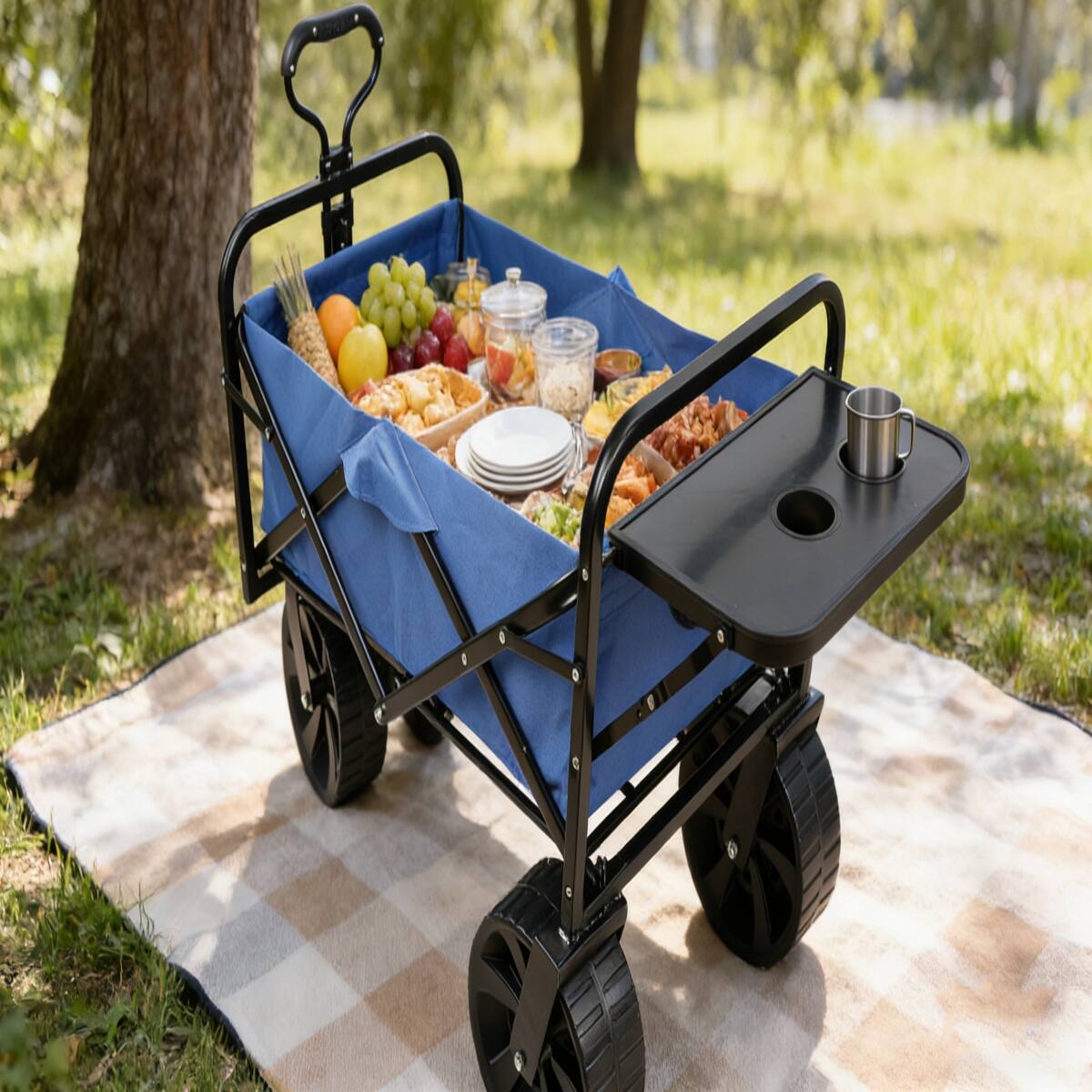 Alt View 2. Loheer - Loheer Folding Garden Wagon, Blue Collapsible Steel Utility Cart with 150 lb Capacity.