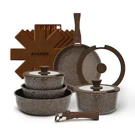Bakken- Swiss - Kitchen Cookware Set - Nonstick Granite Coating, Pots and Pans with Handles and Tempered Glass Lids, PFOA, PFOS, PTFE Fr - Dark Gray