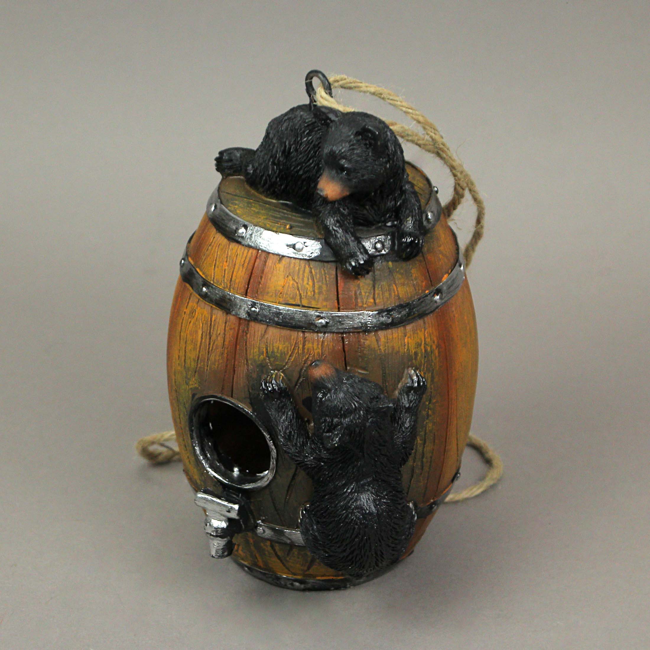 Alt View 1. Things2Die4 - Resin Black Bear Climbing Barrel Decorative Hanging Birdhouse Cabin Garden Decor - Multicolored.