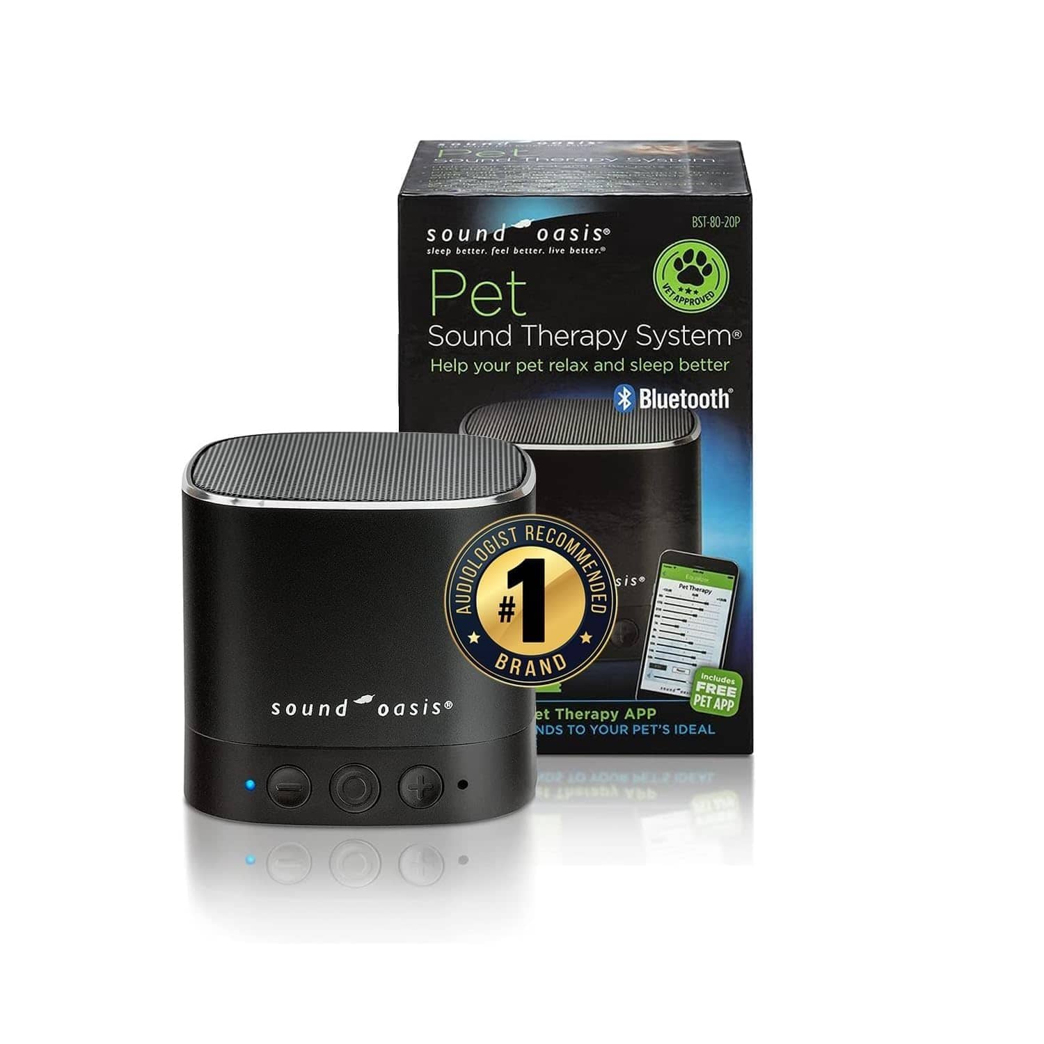 Sound Oasis - Pet Bluetooth Sound Machine with 20 Calming Sounds for Anxiety, Stress, Sleep & Travel Relief for Pets - Black