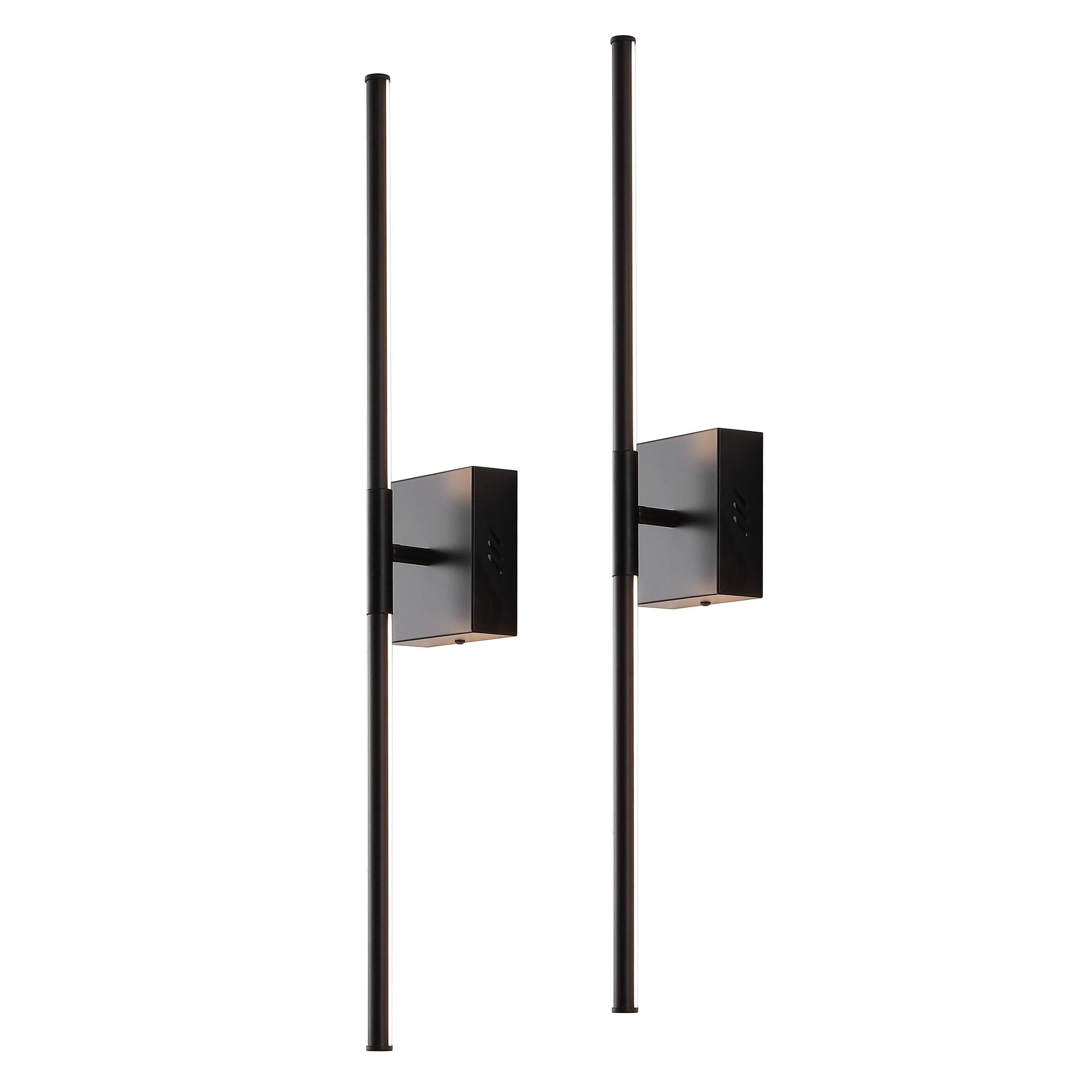 Alt View 9. Jonathan Y - Makena 28" Modern Minimalist Dimmable Integrated LED Metal Wall Sconce, Black (Set of 2) - Black.
