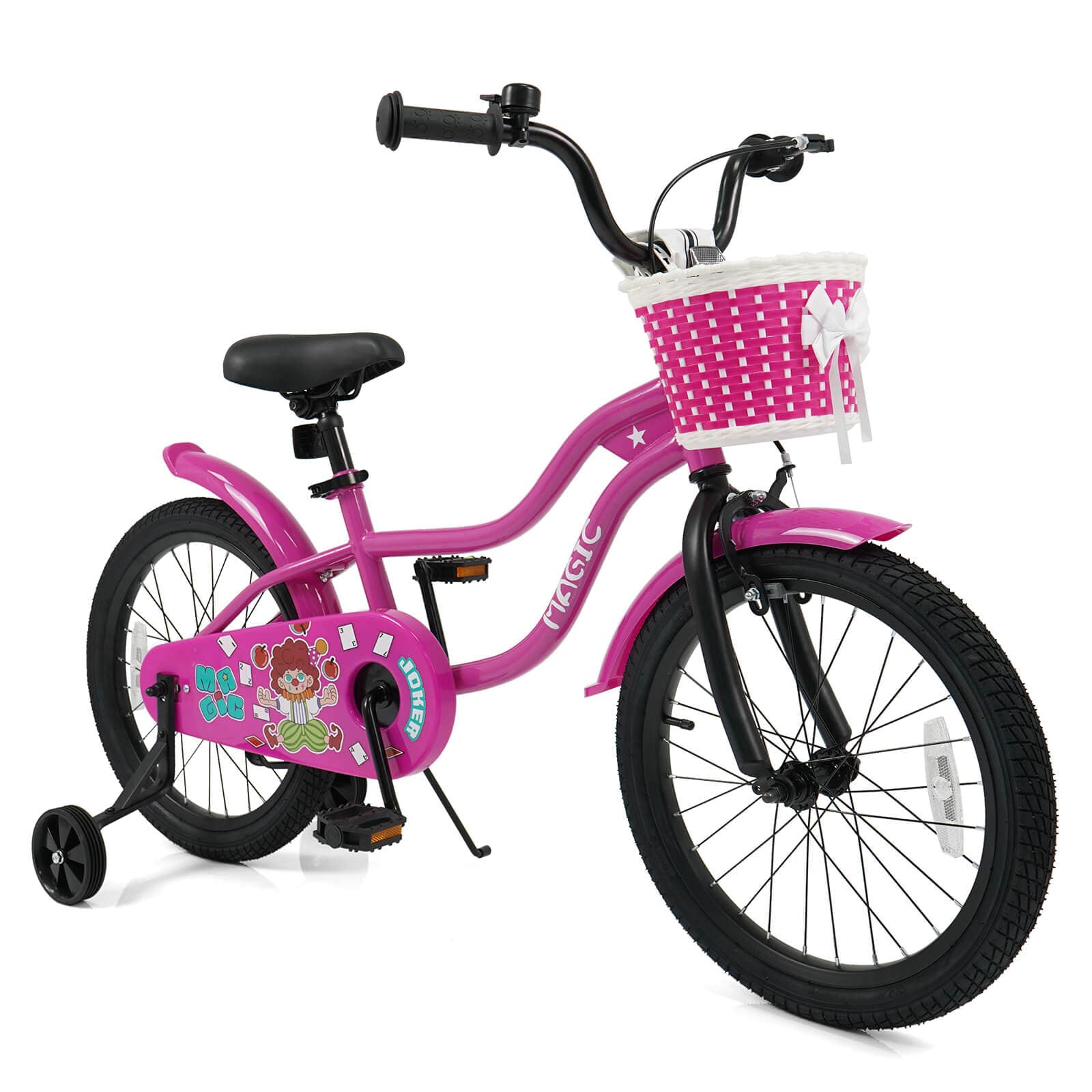 Costway - 18" Kids Bicycle, Toddler Balance Bike with Training Wheels Handbrake Coaster Brake - Rosy
