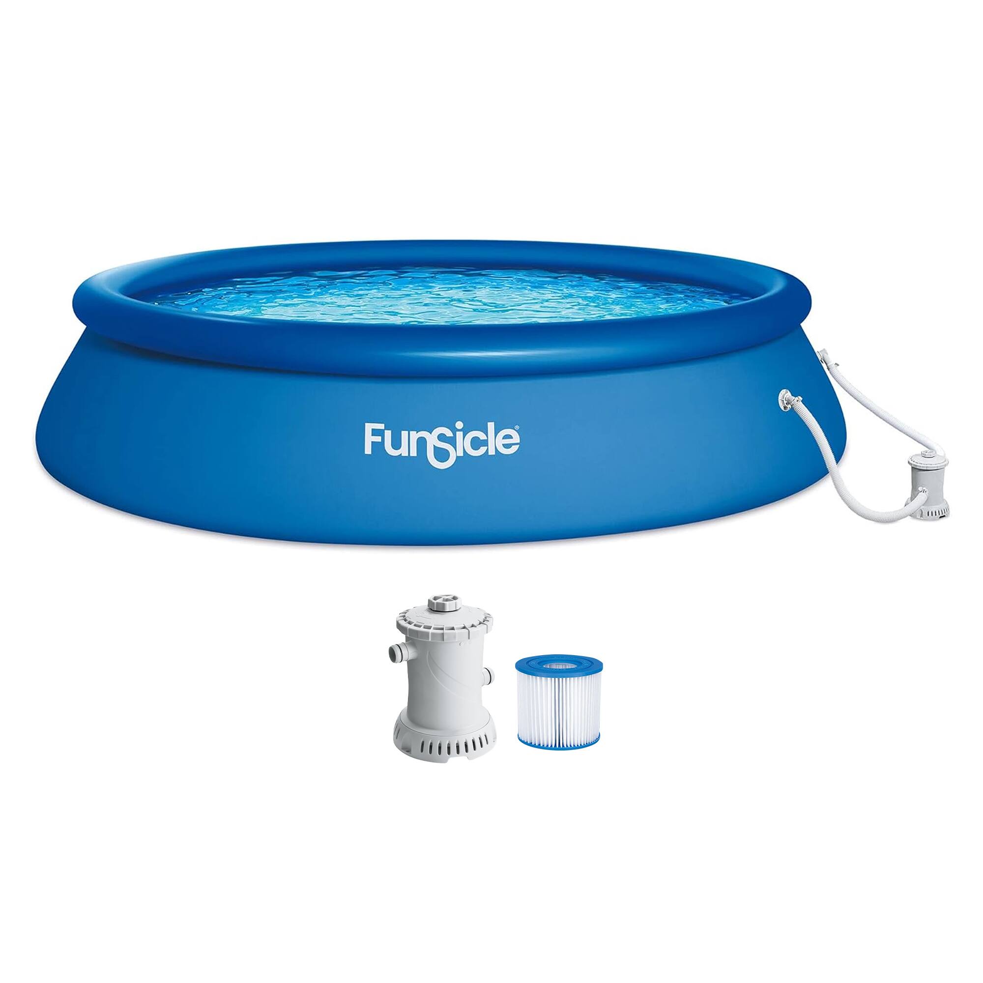 Funsicle - 15' x 36" QuickSet Inflatable Ring Top Outdoor Above Ground Pool w/Pump - Blue