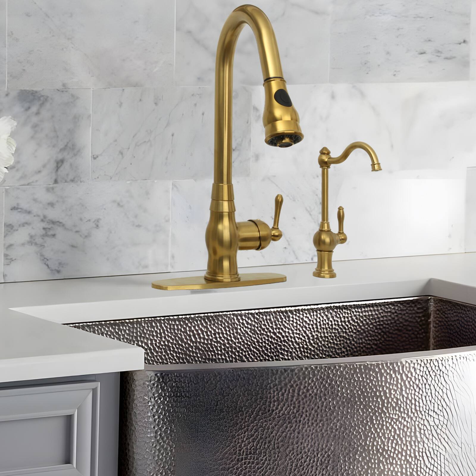 Alt View 4. Akicon - Akicon One-Handle Solid Brass Kitchen Drinking Water Filter Faucet in Brushed Gold - Brushed Gold.