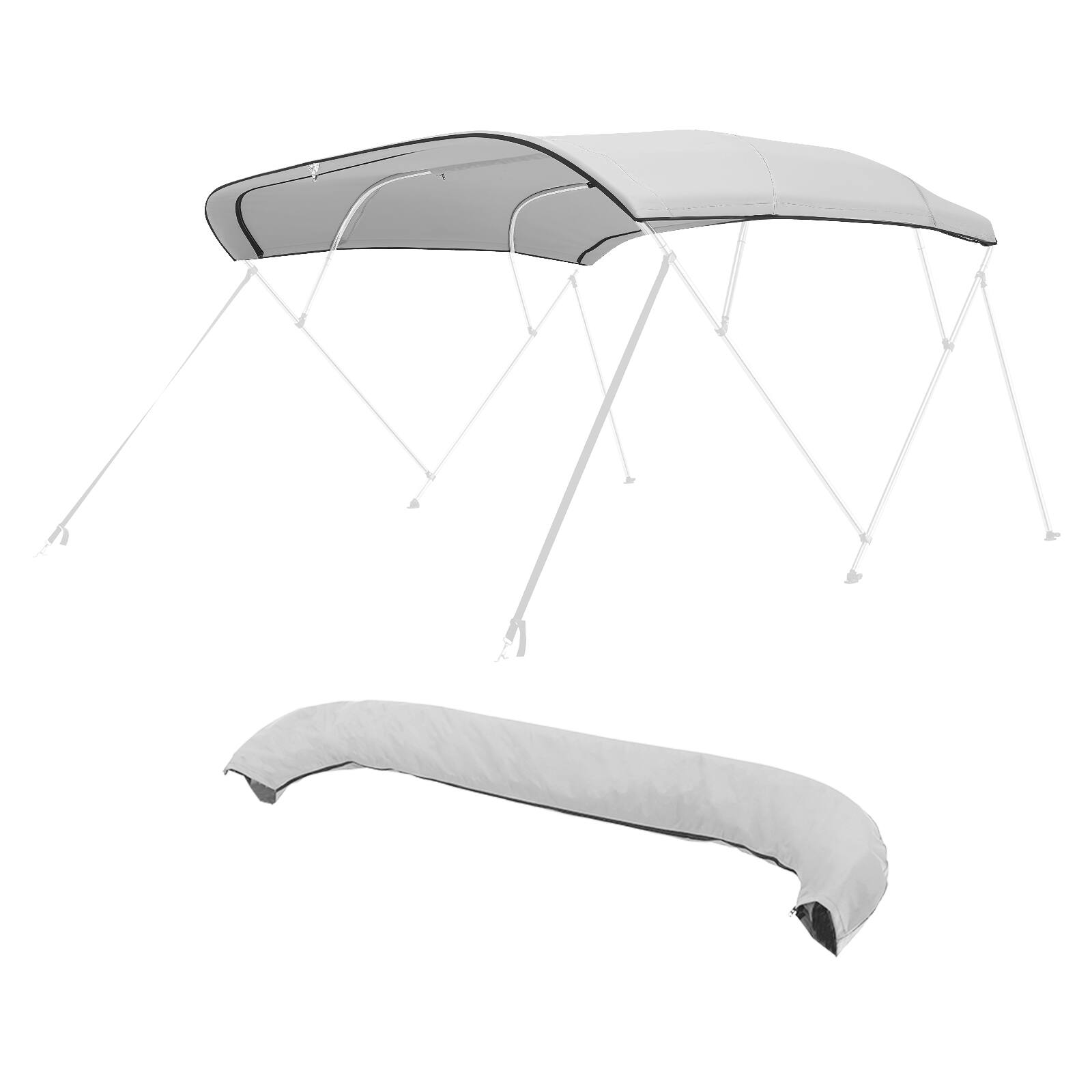 Alt View 5. VEVOR - 4 Bow Bimini Top Replacement Cover, 8 ft Long Durable 600D Marine Grade Waterproof Sun Shade Boat Canopy - Light Gray.