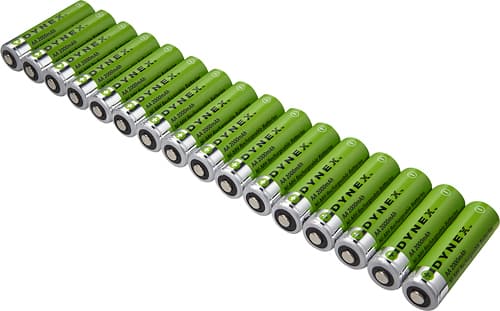 Front. Dynex™ - Rechargeable AA Batteries (16-Pack) - Green/Silver.