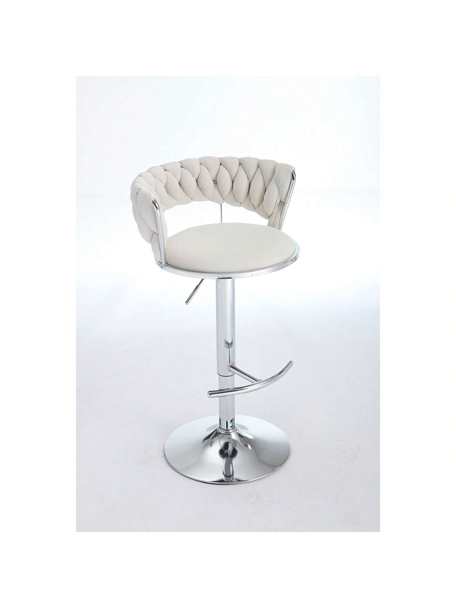 Alt View 5. Trinkets Crazed - Velvet Bar Stools Set Of 2, Modern Swivel Barstools With Woven Backrest, Adjustable Counter Stools - Cream.