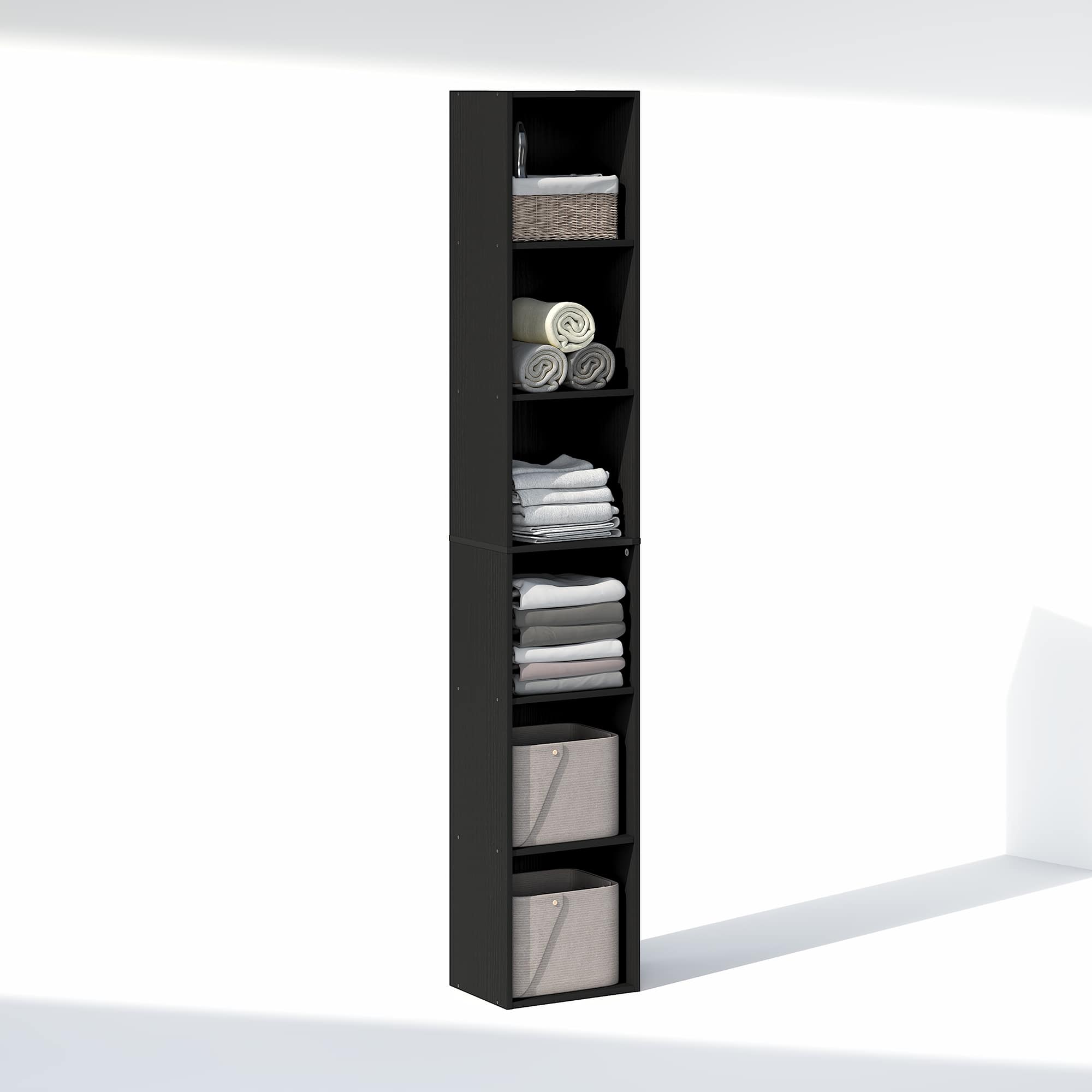 Furinno - CUBICLE 6-Tier Closet Organizers and Storage, Closet Organizer, Closet Storage, for Wardrobe, Bedroom, Living Room - Blackwood