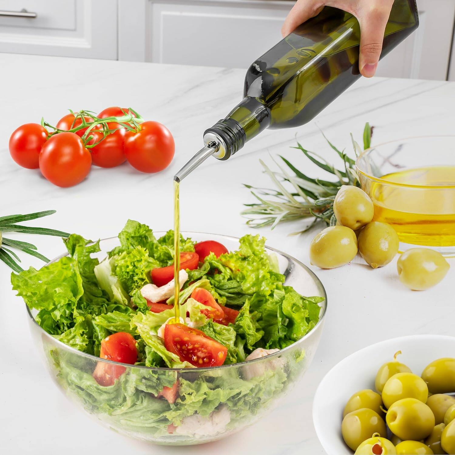 Angle. Zulay Kitchen - Zulay Kitchen 1 Pack Glass Oil Container with Spout, Pourers and Funnel - Green.