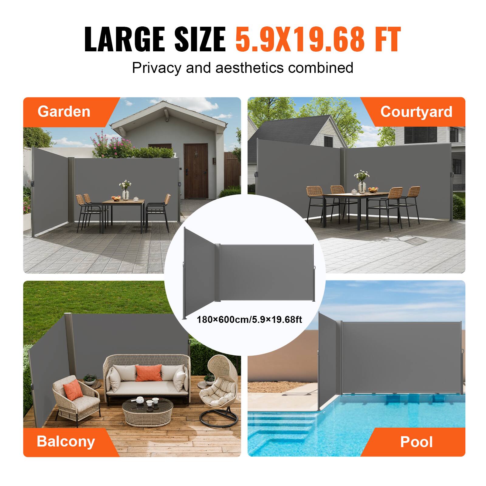 LARGE SIZE 5.9X19.68 FT Privacy and aesthetics combined
Garden
Courtyard
Balcony
Pool
180x600cm/5.9x19.68ft