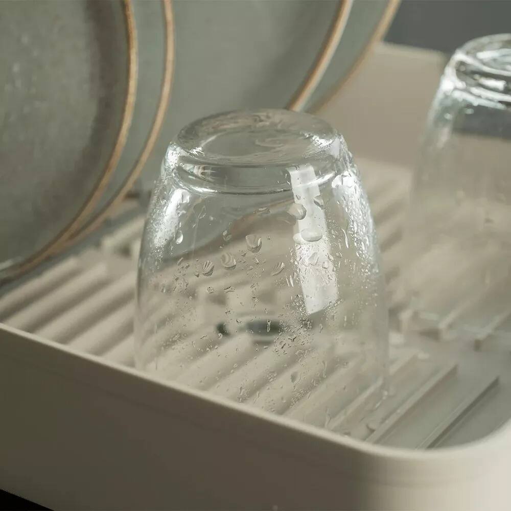 Alt View 2. OU - Sink Organizer Set, Dish Rack with Drain Spout & 19 oz Soap Dispenser with Extended Sponge Holder - Beige.