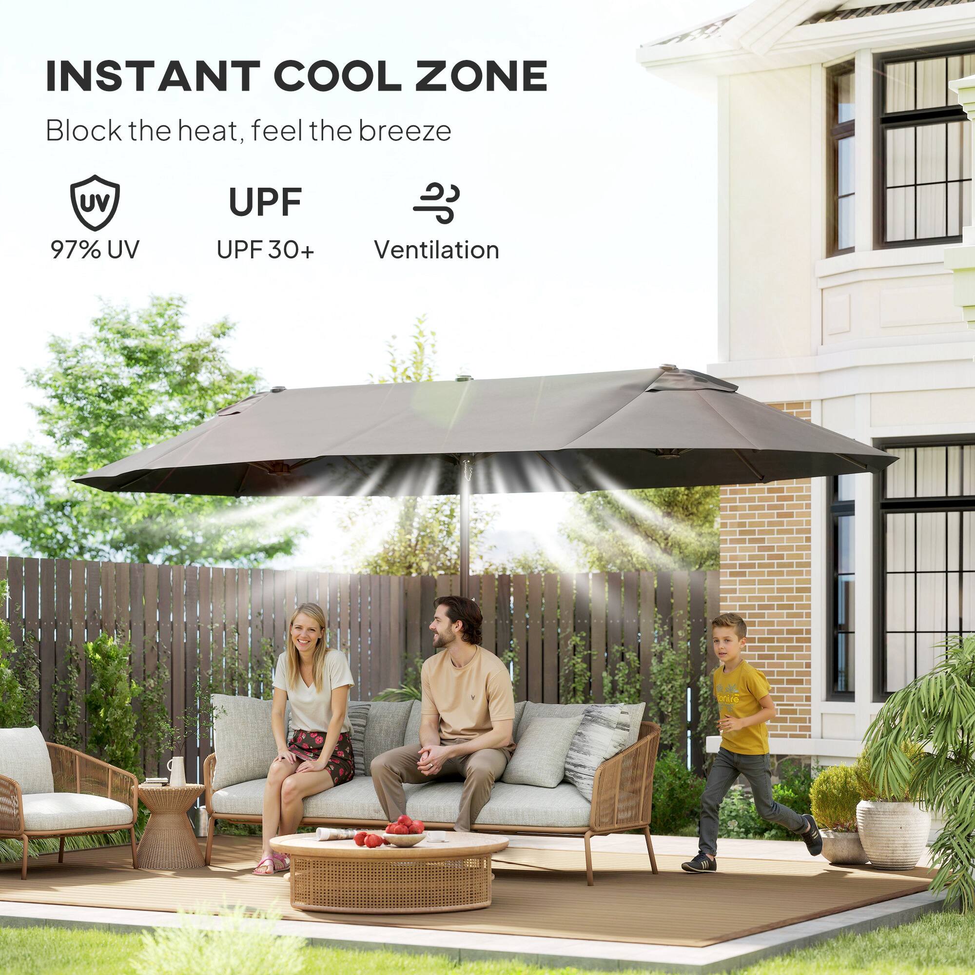 INSTANT COOL ZONE  
Block the heat, feel the breeze  

97% UV  
UPF 30+  
Ventilation