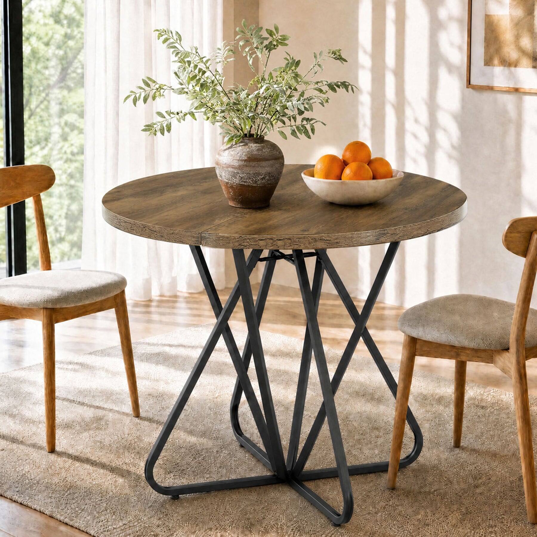 Tribesigns Farmhouse Dining Table with Metal Frame and Wood Grain ...