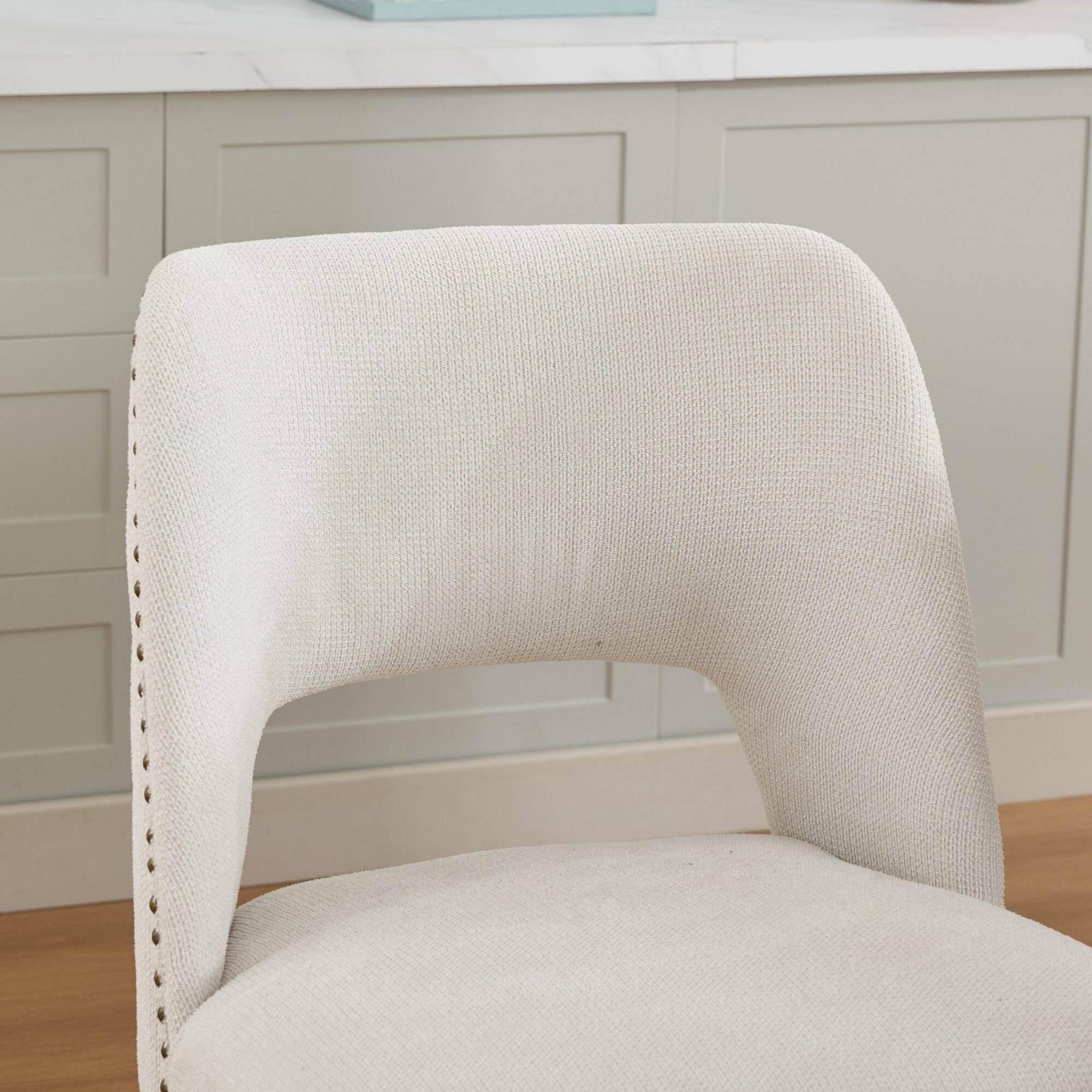 Alt View 7. GOODSILO - Modern Fabric Upholstered Dining Chairs Set of Two with Curved Backrest and Solid Wood Legs - Beige.