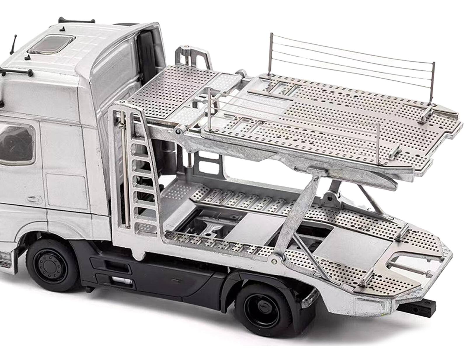 Alt View 1. GCD - Mercedes-Benz Actros AMG Auto Transporter Silver Metallic 1/64 Diecast Model by GCD - Silver Metallic.
