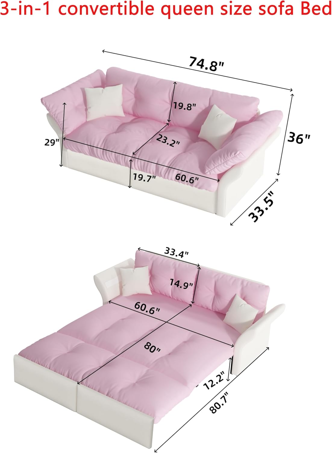 3-in-1 convertible queen size sofa Bed

74.8" 19.8" 29" 23.2" 36" 19.7" 60.6" 33.5" 33.4" 14.9" 60.6" 80" 12.2" 80.7"