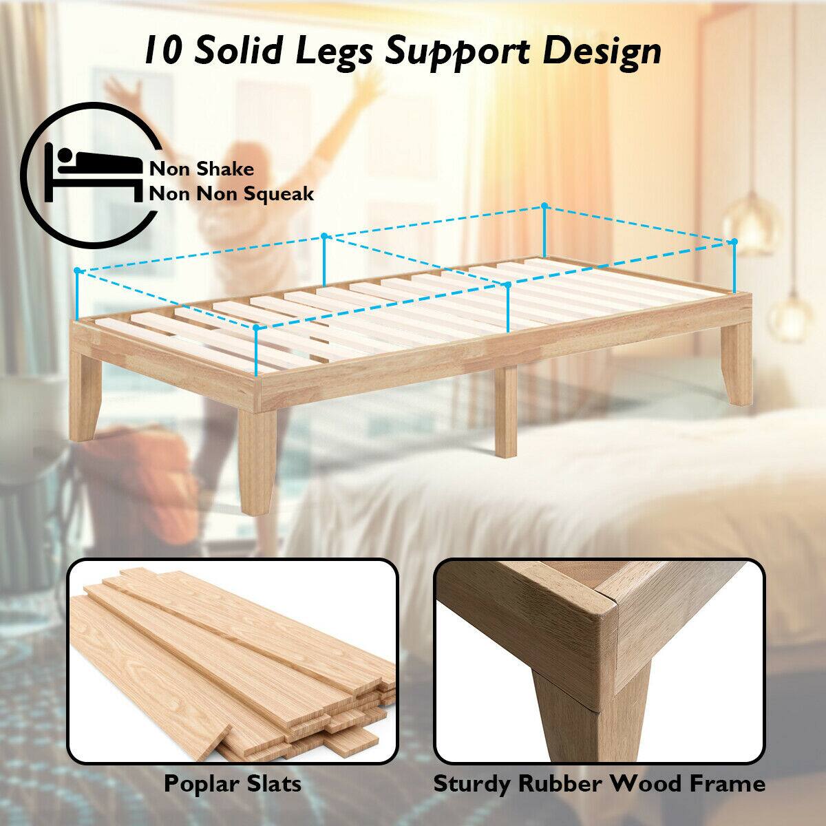 10 Solid Legs Support Design, Non Shake, Non Squeak, Poplar Slats, Sturdy Rubber Wood Frame