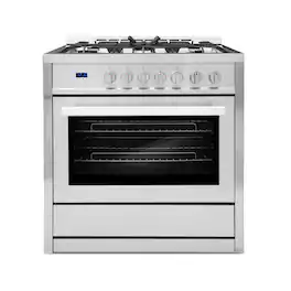 COSMO - COS-965AGC 36 in. Nebula Collection 3.8 cu. ft. Gas Range, 5 Burners, Rapid Convection Oven, Cast Iron Grates - Stainless Steel