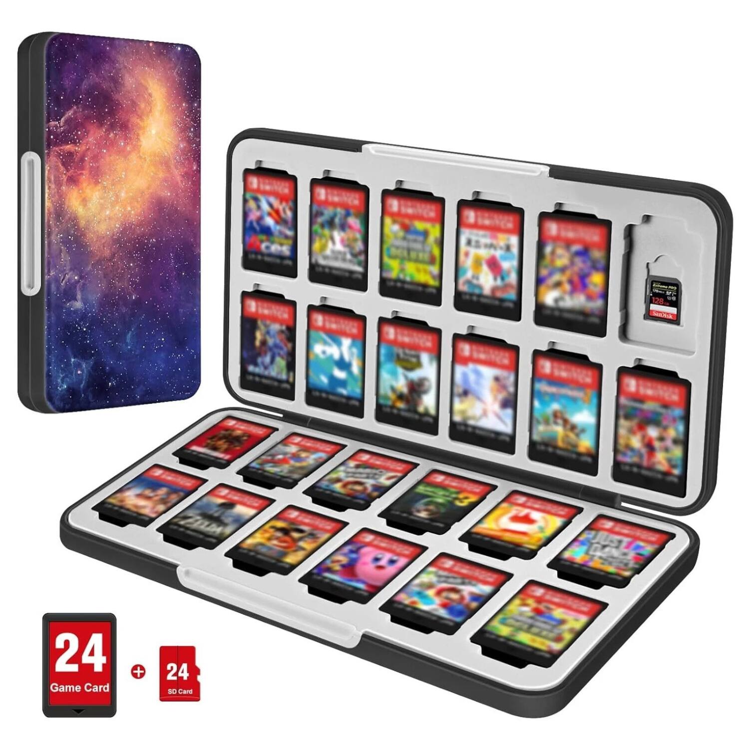 Stock Preferred - Game Card Case for Nintendo Switch 2 (2025)/Switch OLED/Lite – Hard Shell 24 Slot Holder - Galaxy