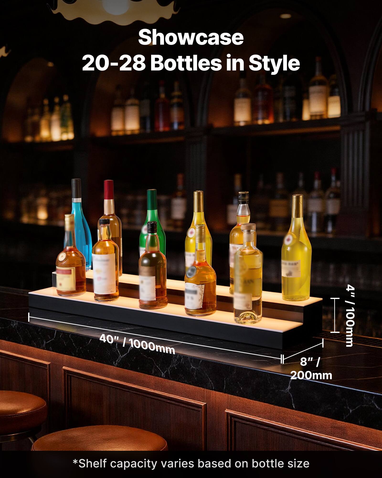 Showcase 20-28 Bottles in Style

40" / 1000mm

4" / 100mm

8" / 200mm

*Shelf capacity varies based on bottle size