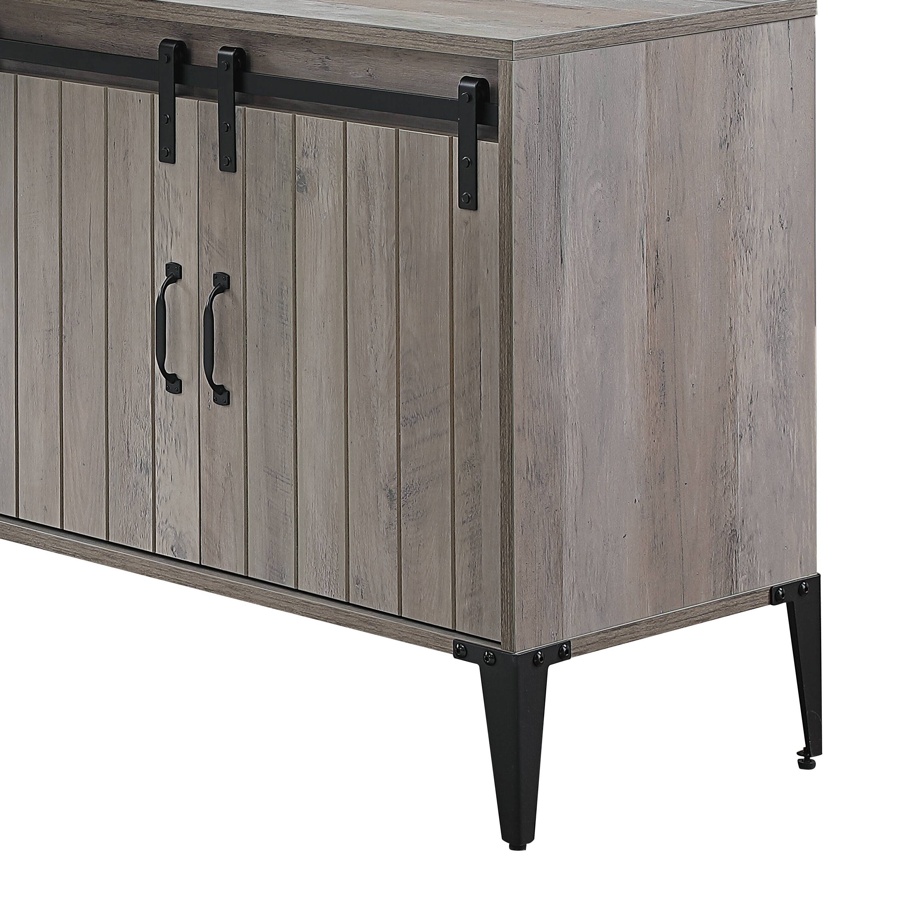 Alt View 1. APRILSOUL - Gray Oak Black Finish Writing Desk - Gray.