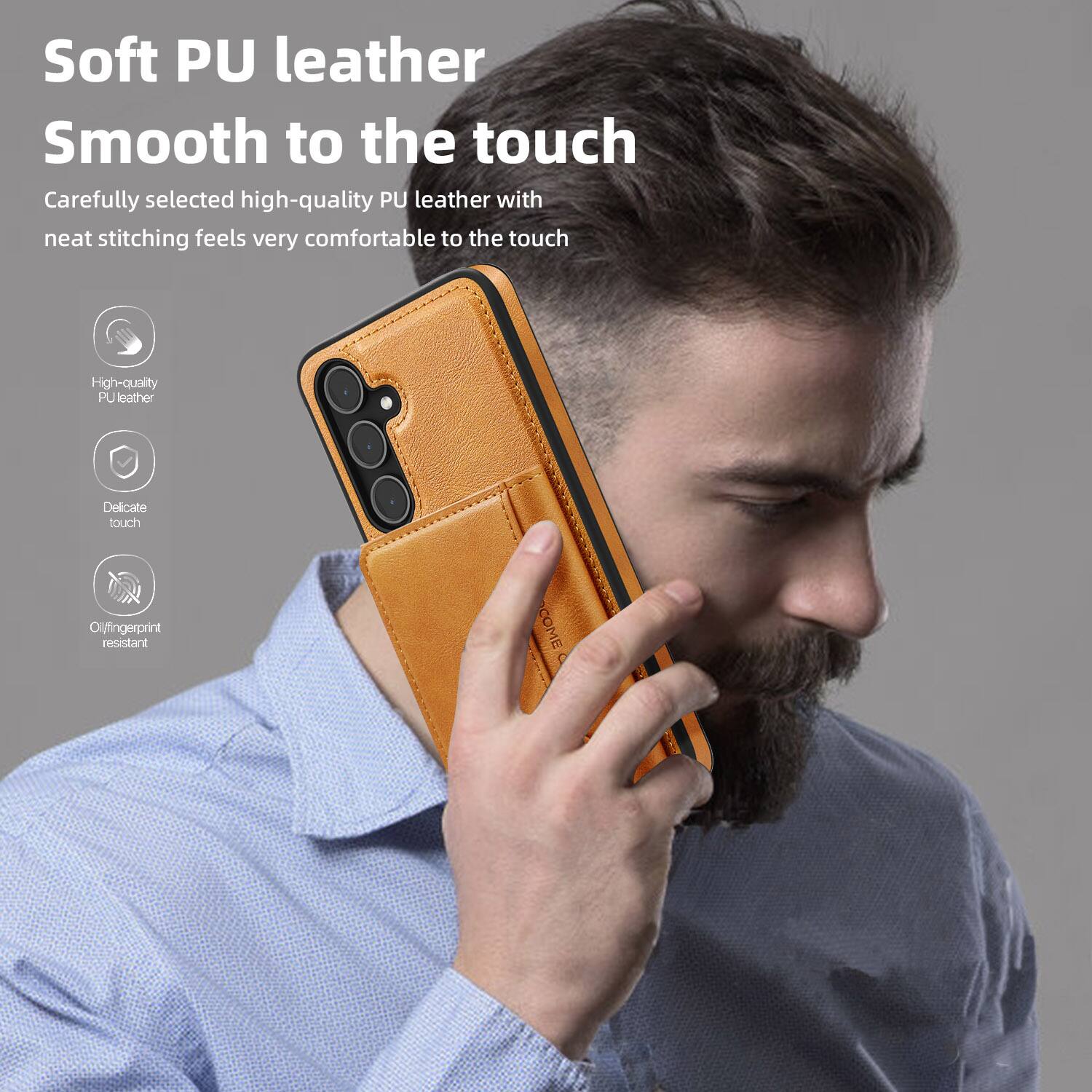 Soft PU leather  
Smooth to the touch  

Carefully selected high-quality PU leather with neat stitching feels very comfortable to the touch  

- High-quality PU leather  
- Delicate touch  
- Oil/fingerprint resistant