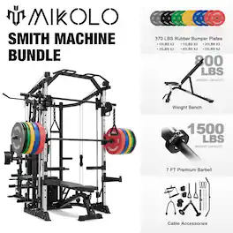 Mikolo - Smith Machine Power Cage, Multi-Function Home Gym System with Cable Crossover, 121LB Weight Stack - Black