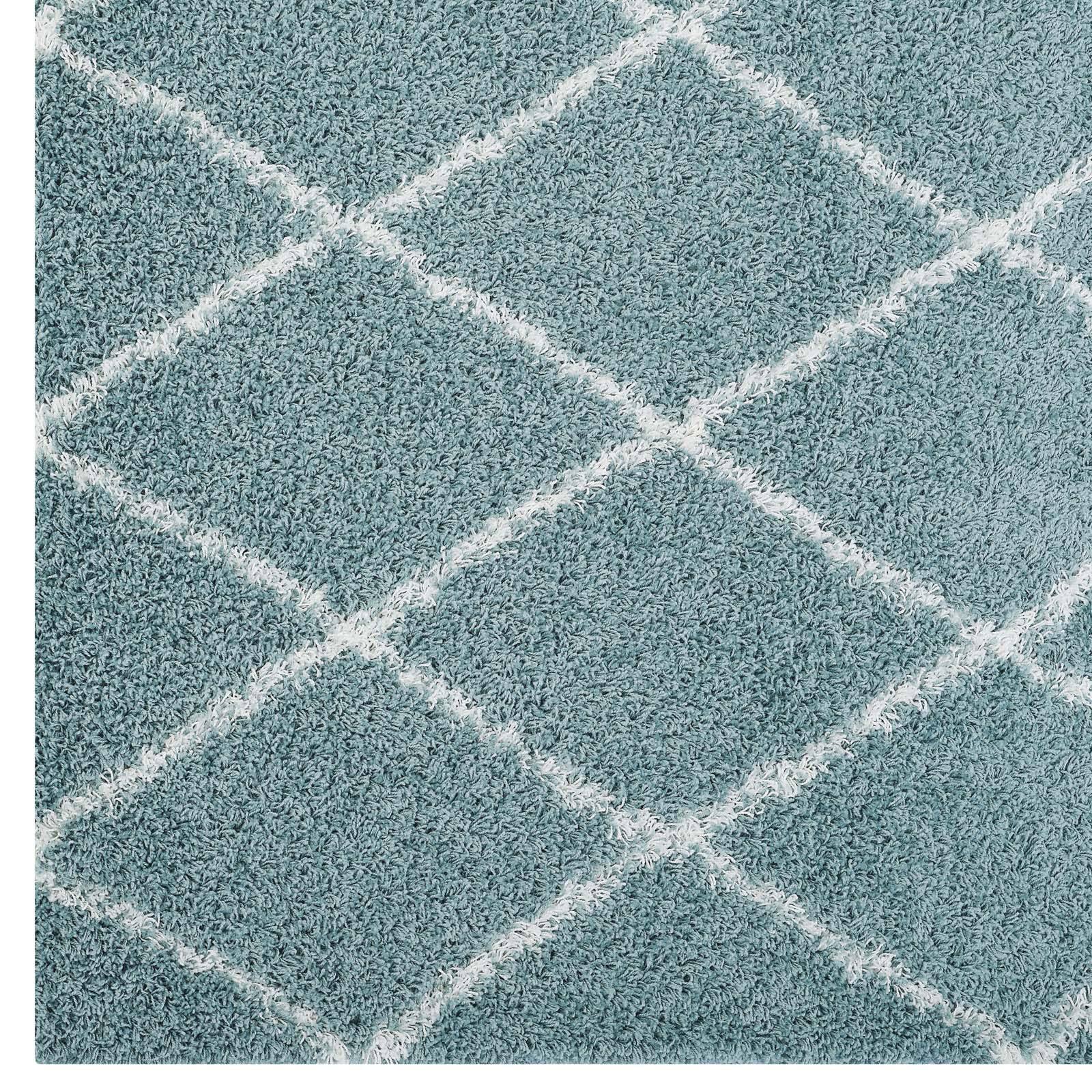 Back. Modway - Toryn Diamond Lattice Shag Area Rug - Aqua Blue and Ivory.