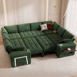 Dyonery - 110" Modular Sectional Sleeper Sofa with Pull Out Bed,8 Seat U Shaped Couch with Pull-Out Beds - Green