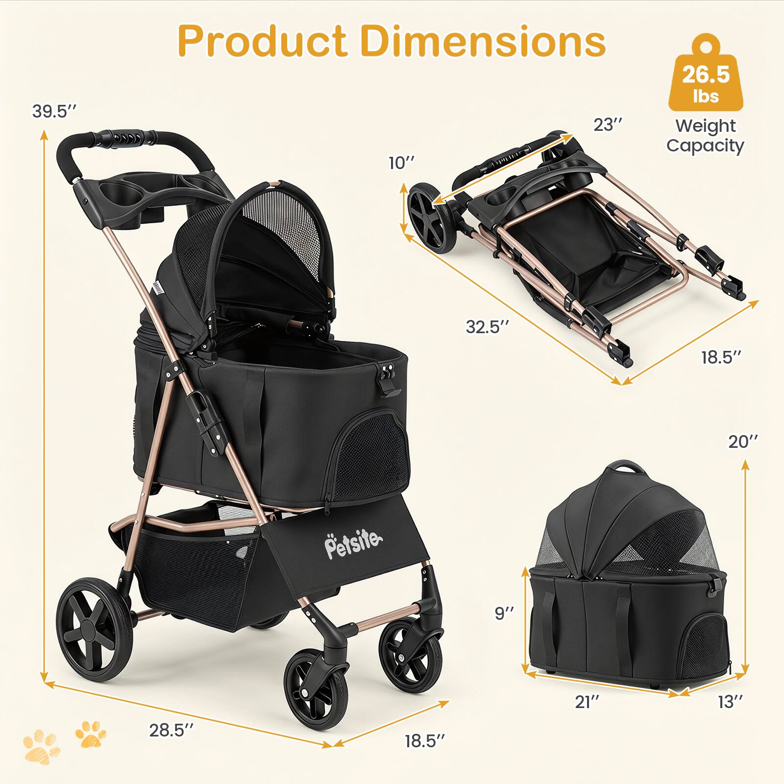 Product Dimensions

- 39.5" (Height)
- 28.5" (Width)
- 18.5" (Depth)
- 32.5" (Folded Length)
- 23" (Folded Width)
- 10" (Folded Height)
- 20" (Basket Height)
- 9" (Basket Depth)
- 21" (Basket Width)
- 13" (Basket Height)

Weight Capacity: 26.5 lbs
